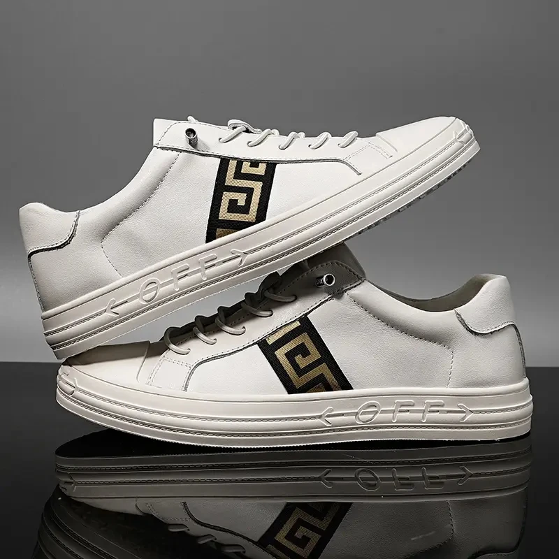 

Men's High-end Comfortable Cowhide Solid Color Symbol Decoration Round Toe Strap Flat Bottom Fashion Casual Shoes HL417