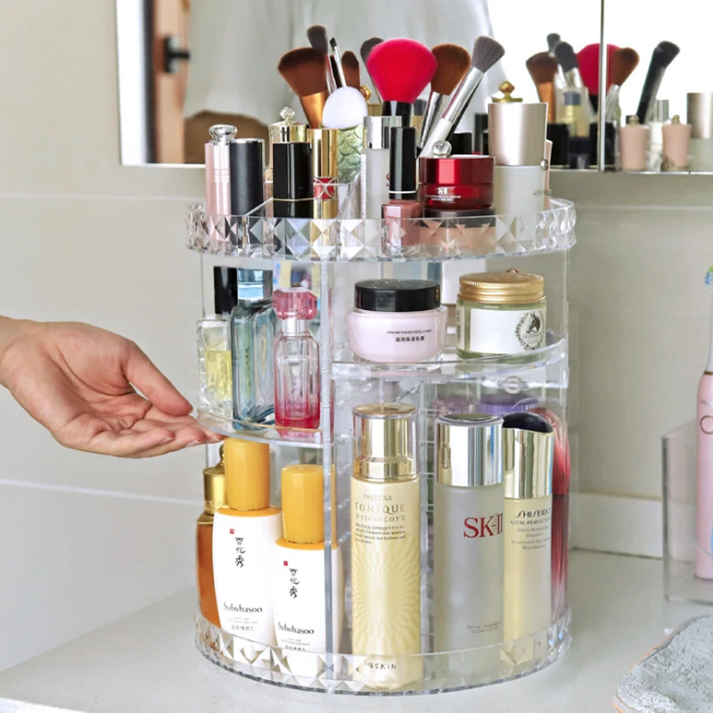Новинка 360 прозрачная вращающаяся коробка для хранения косметики Настольный