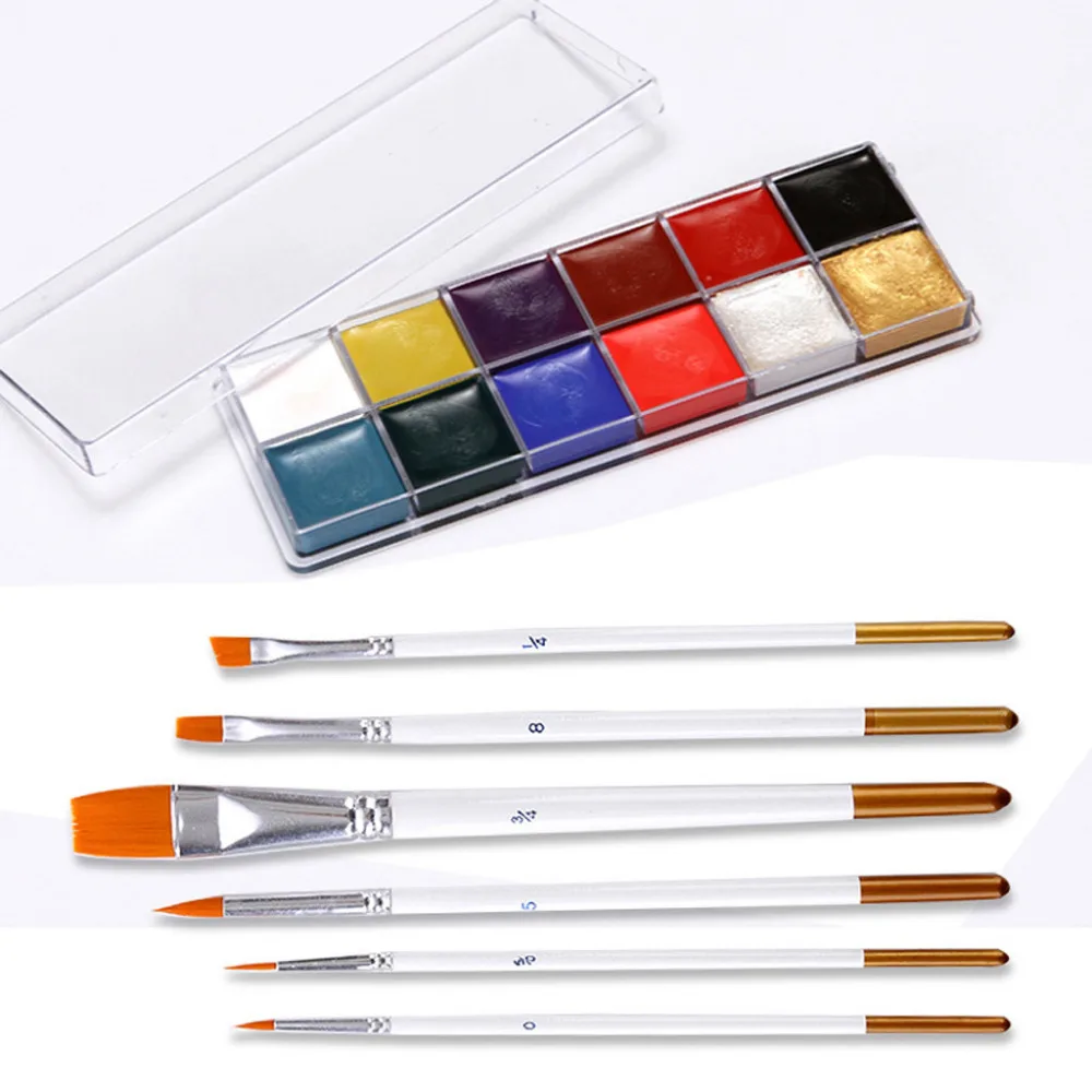 12 цветов краска для лица и тела масляная краска ing Make Up Набор Хэллоуин вечерние+ 6 кисть для тела художественная краска ing макияж для тела