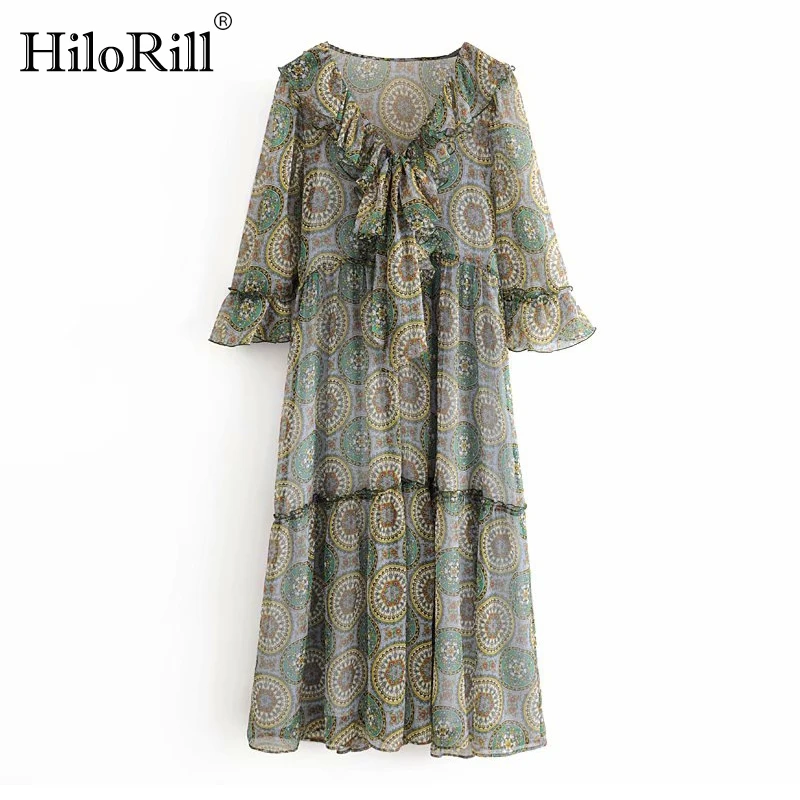 Женское шифоновое длинное платье HiloRill Повседневное миди с цветочным принтом v