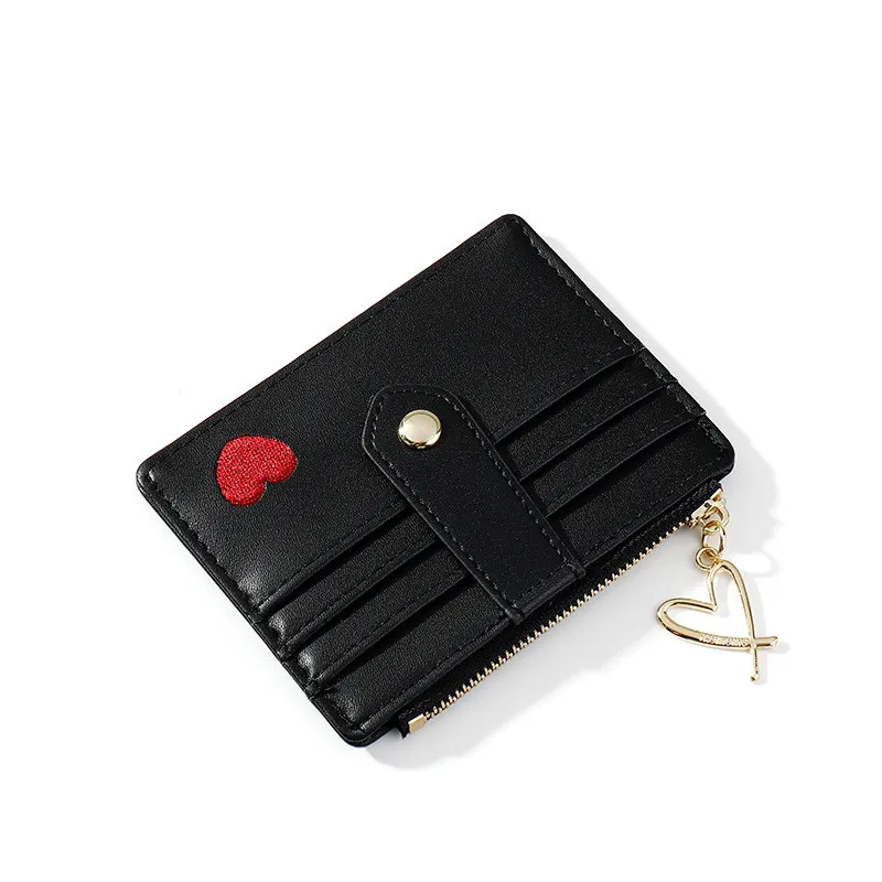 Female Multiple Slot Card Holder Fashion Heart-Shaped Embroidered Small Thin Women's Wallet Ladies Coin Purse Money Clip Case images - 2