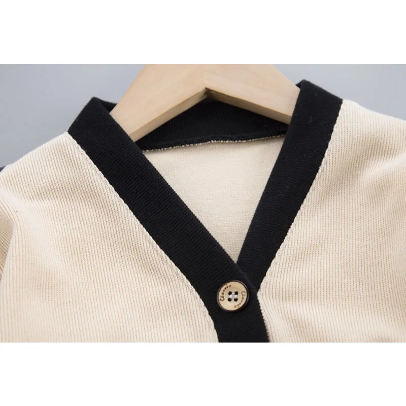 

Children Spring Autumn Casual Sweater Boys Warm V-Neck Cardigan Toddler Baby New Solid Color Thick Striped Jacket Son Clothes