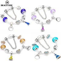 brace code european style silver plated charm bracelets for women kids diy crystal cartoon beads brand bracelets jewelry gift