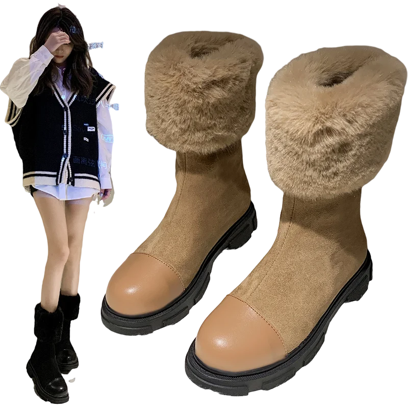 

Женские ботинки, зимние теплые качественные сапоги до середины икры, женские удобные водонепроницаемые ботинки на молнии, женская обувь