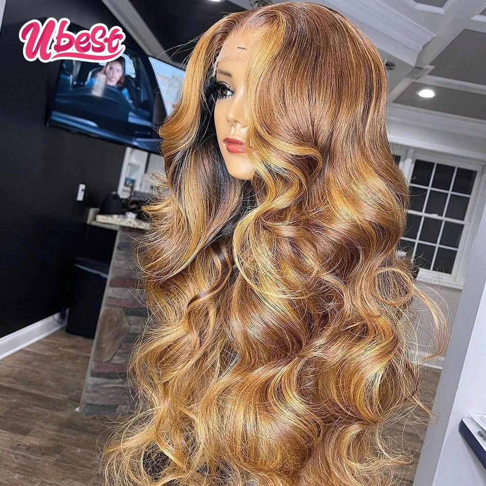 Ubest 13x6 Highlights 27 Lace Front Wig Peruvian Body Wave Colored Human Hair Wigs Pre Plucked Transparent Lace Wigs for Women