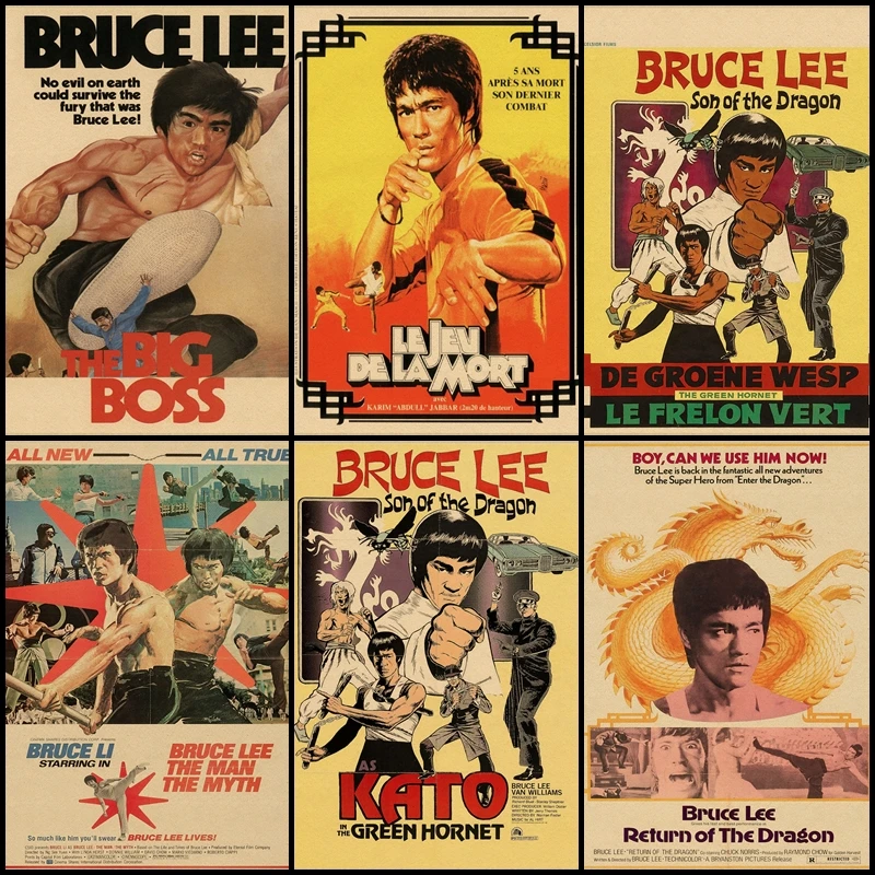 

Retro posters Bruce lee nostalgic classic movie poster Kung fu master Brown paper coffee bar home decor