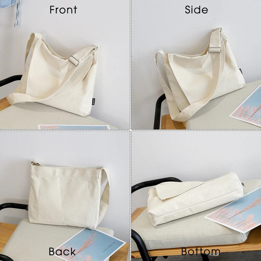 Женская холщовая сумка мессенджер TTOU однотонная Повседневная через плечо в