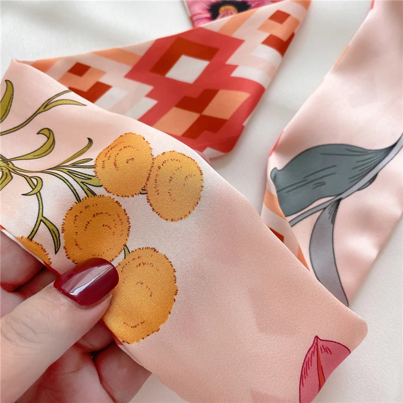 

New Silk Women Hairband Scarf Fashion Korea Print Long Neck Tie Bag Headband Girls Belt 2021 Summer Accessories Bandana