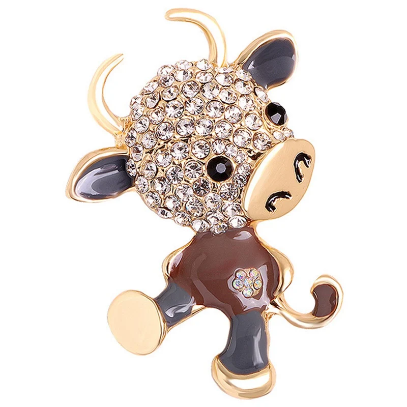 

Fashion Lovely Cattle Brooches Rhinestone Enamel Animal Party Brooch Pins Gifts For Women Men