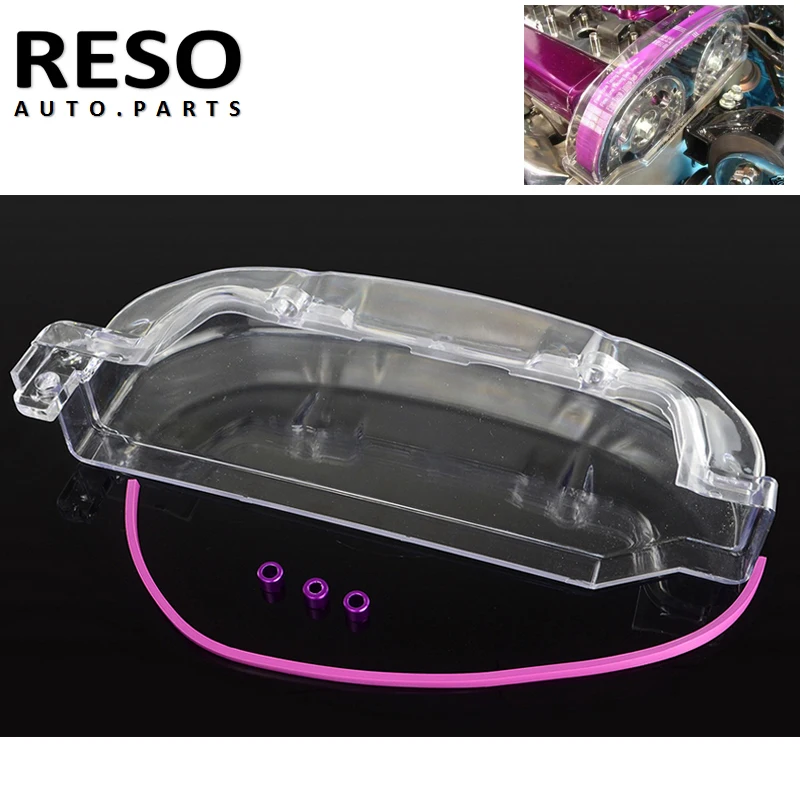 RESO--Clear Cam Gear Pulley Cover Timing Belt For 1990-1999 Mitsubishi Eclipse W/ 4G63 Motor Eagle Talon