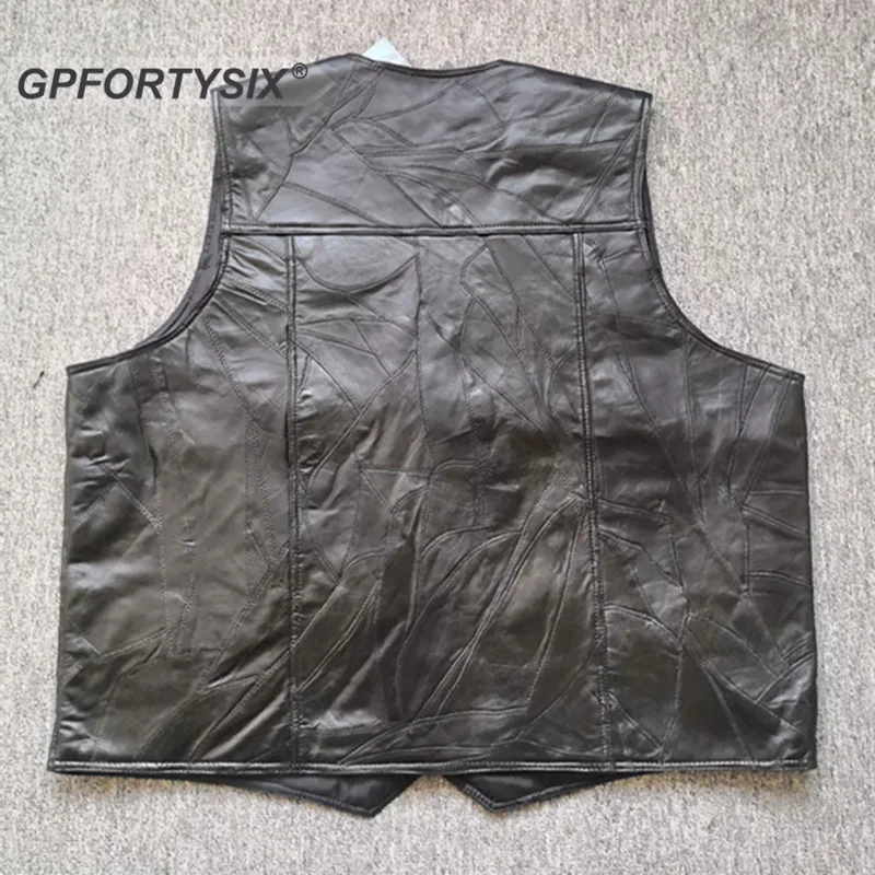 Жилет мужской мотоциклетный из натуральной кожи классический черный Байкерский