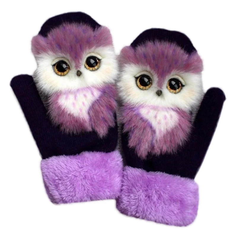 

Women Men Winter Knitted Gloves Cute 3D Fluffy Cartoon Animal Thermal Mittens 634C