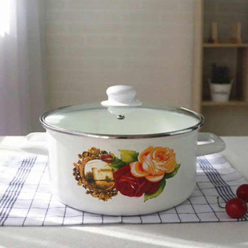 Кастрюля кухонная утолщенная эмалированная 24 см 2L3L4L|Кастрюли для супа и бульона|