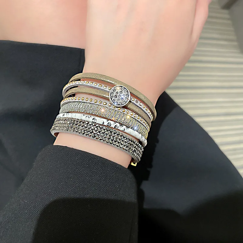 

European and American personality jewelry with simple rhinestone multilayer creative fashion bracelet for women party wholesale