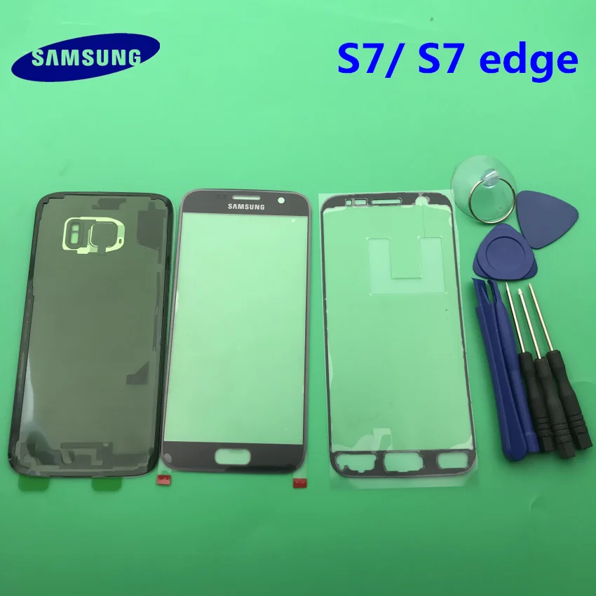 Передний экран стекло объектив samsung Galaxy S7/S7 Edge G930F G935F Задняя крышка батареи задняя дверь корпус с клеем