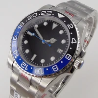 black steel business automatic men wristwatch 24 jewels nh35 miyota 8215 no magnifier clear glass back blue black ceramic insert