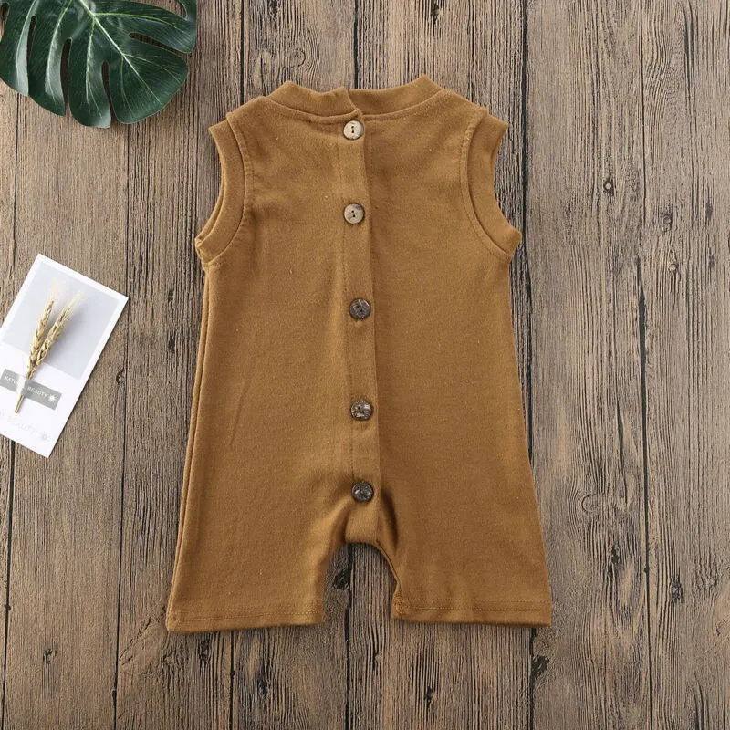 

3-24M Newborn Baby Boy Girl Long Sleeveless Cotton Romper Jumpsuit One-Pieces Clothes Overalls Solid Color