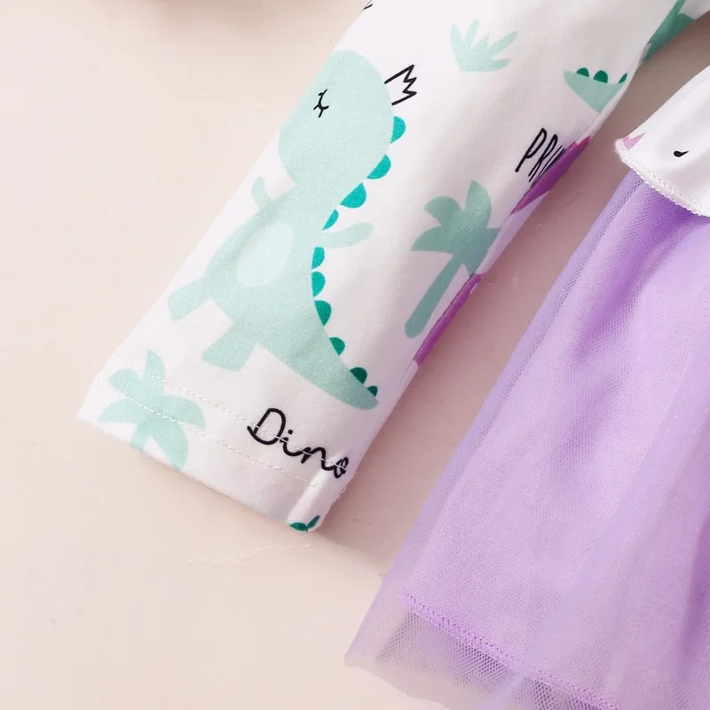 Милое платье с длинным рукавом для маленьких девочек мультяшным принтом