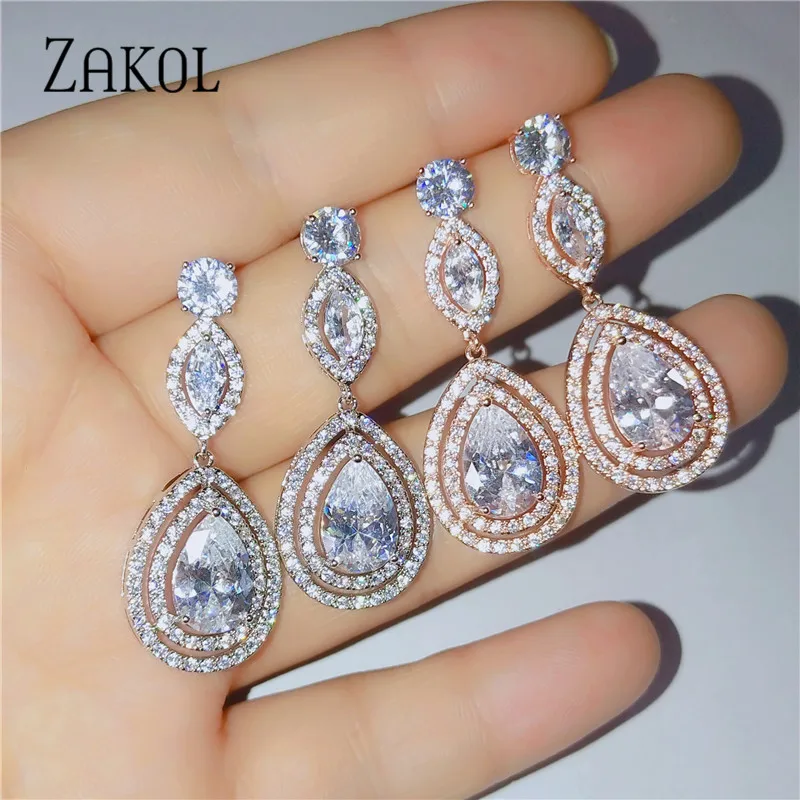 Женские серьги-подвески ZAKOL серьги в форме капли белого и розового золота с