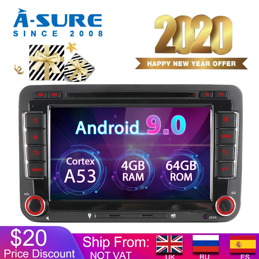 A Sure Автомобильный мультимедийный 8 ядерный 4G ram Android 9 0 Авто радио gps dvd плеер для