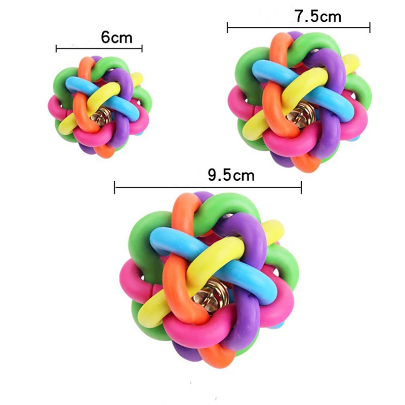 1x Colorful Rubber Ball Interactive Pet Dog Cat Toy With Bell Rainbow Pets Puppy 6 /7.5/9.5cm | Дом и сад