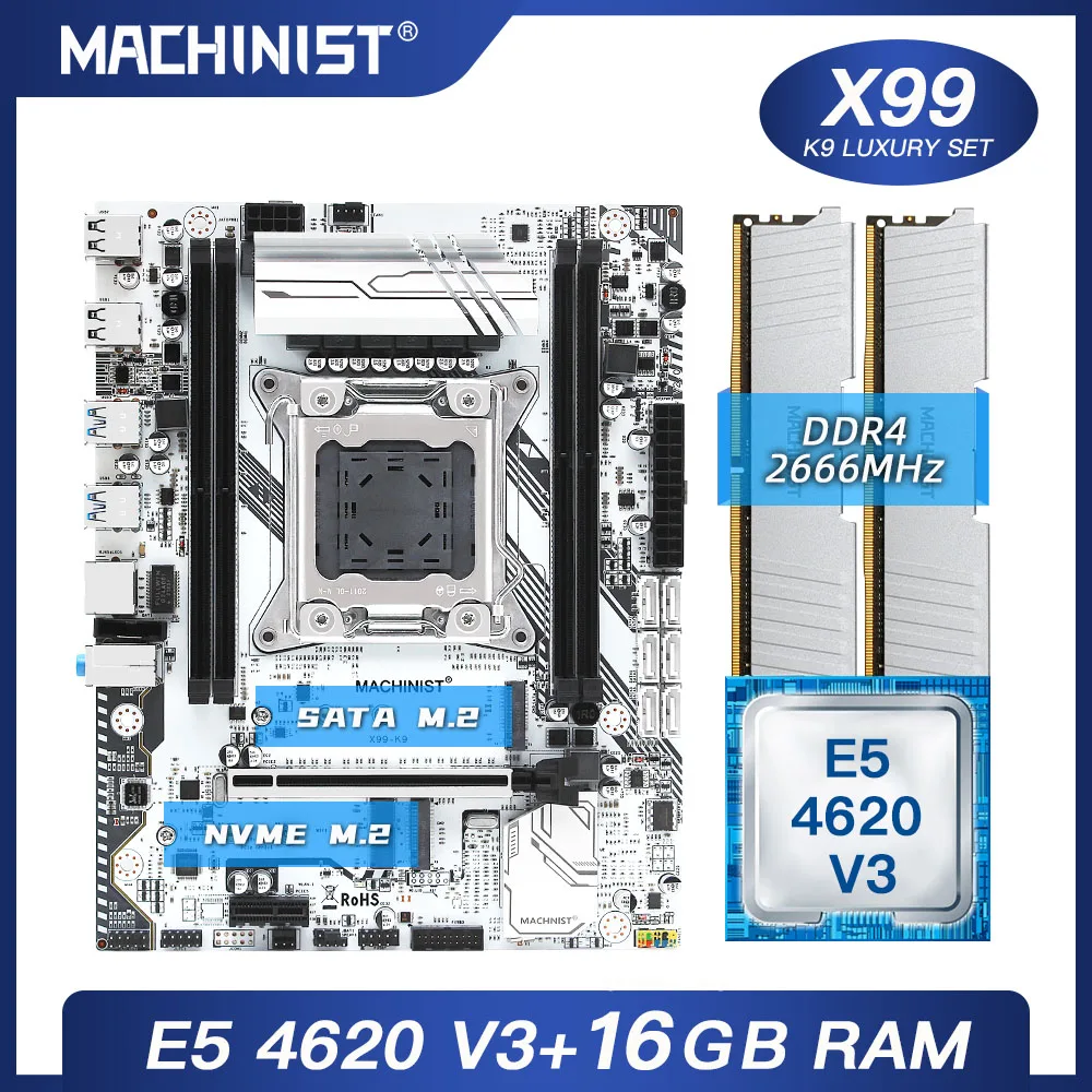 

MACHINIST X99 motherboard LGA 2011-3 set kit with Intel xeon E5 4620 V3 processor DDR4 16G(2*8G) 2666MHz RAM memory M-ATX X99-K9