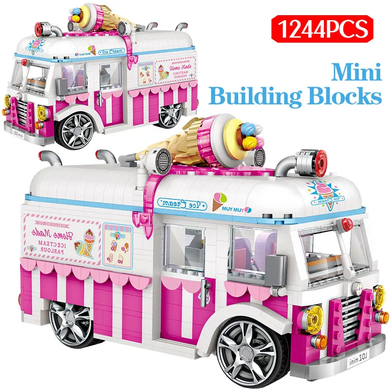 Мини Мороженое фургон розовый автомобиль строительные блоки торт автобус