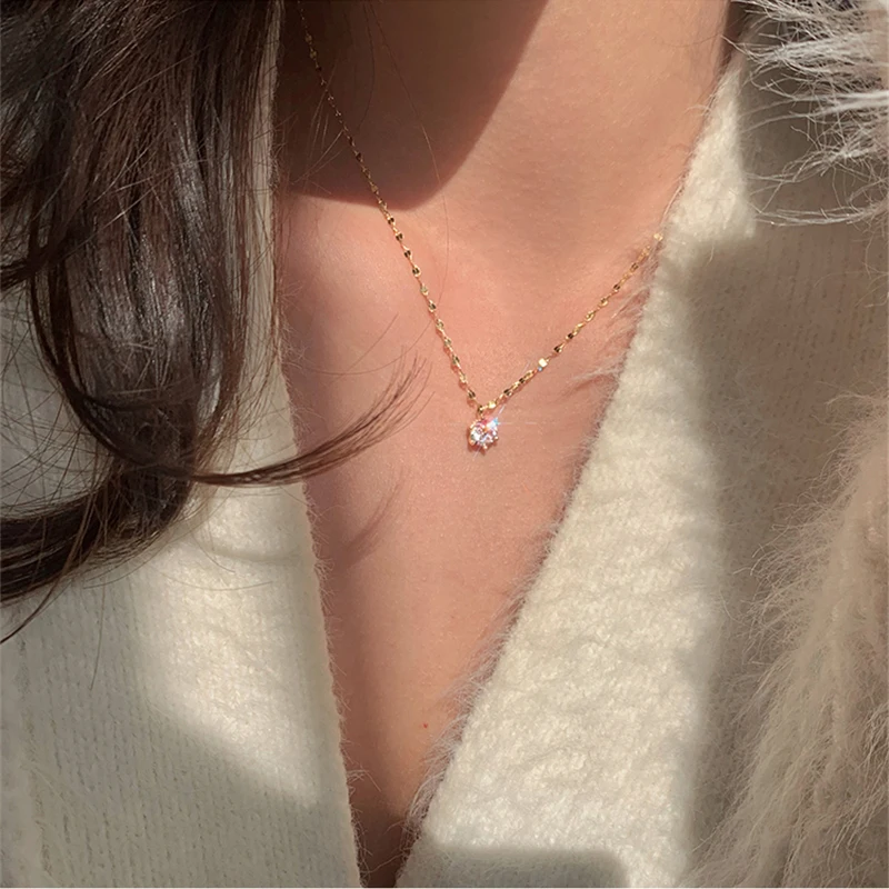 

Trendy 925 Sterling Silver Square Round Necklace for Women Cute Clavicle Chain CZ Zirconia Geometry Pendant Choker Jewelry