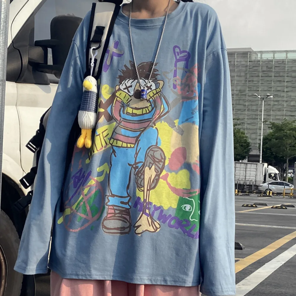 

Men's O-neck Pullover Hand-painted Cartoon Doodle Swearshirt Couple Clothing Loose Vintage Sudaderas Hombre Hip Hop Streetwear