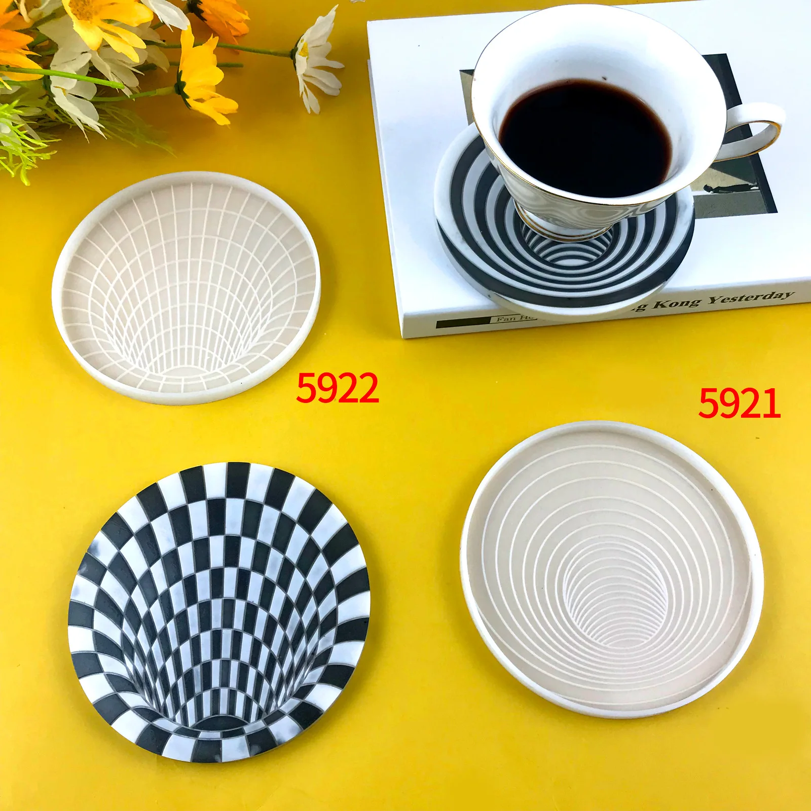 

DIY Trap Coaster Cup Pad Silicone Mold Round Spiral Geometry Plaid Coffee Pad Heat Insulation Silicone Mould For Resin