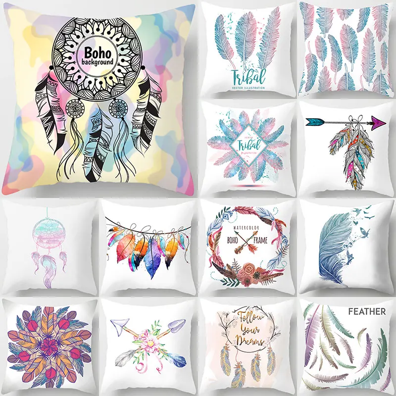 Перо с рисунком амулета Ловца снов Декоративная Подушка Наволочка Чехол для