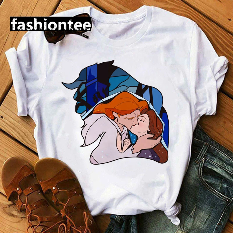 

Женские летние модные футболки с коротким рукавом, футболки с принтом героев Диснея, милые Мультяшные принты принцессы, женские футболки с ...