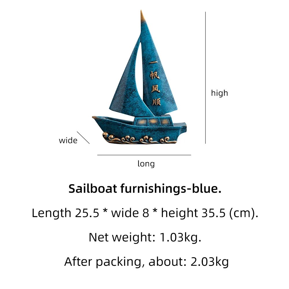 

Home Decoration Sailboat Furnished Model Statue Modern Home Decoration Accessories for Living Room Resin Lucky Craft Gift