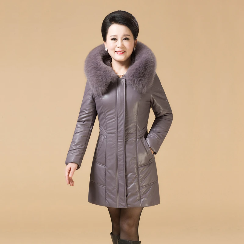 S-8xl Plus Size Middle-aged Elderly Women's Genuine Leather Jackets Real Fox Fur Coats Waterproof 2020 Elegant Thick Warm Parkas