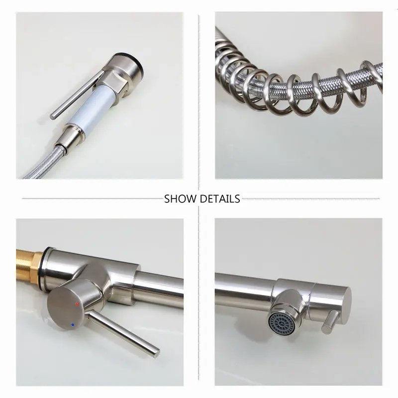 

JIENI Nickel Brush Kitchen Vessle Sink Basin Mixer Faucet Tap LED Spring 2 Sprays Swivel Pull Down Rotated Spray Mixer Faucet