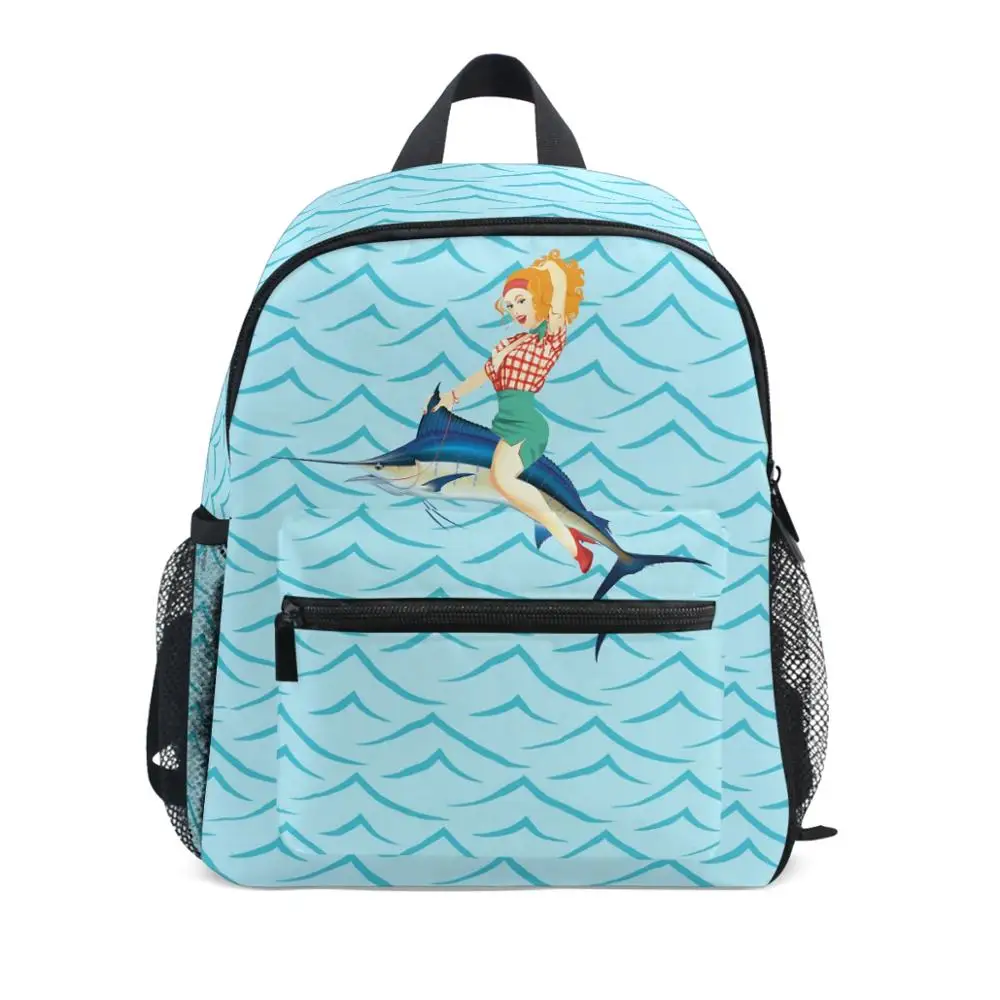 

Children School Bags blue Backpacks Girls boys 2020 New Arrival Pretty Fish Rider Hotsale Preschool Bag Book Bags kids Back Pack