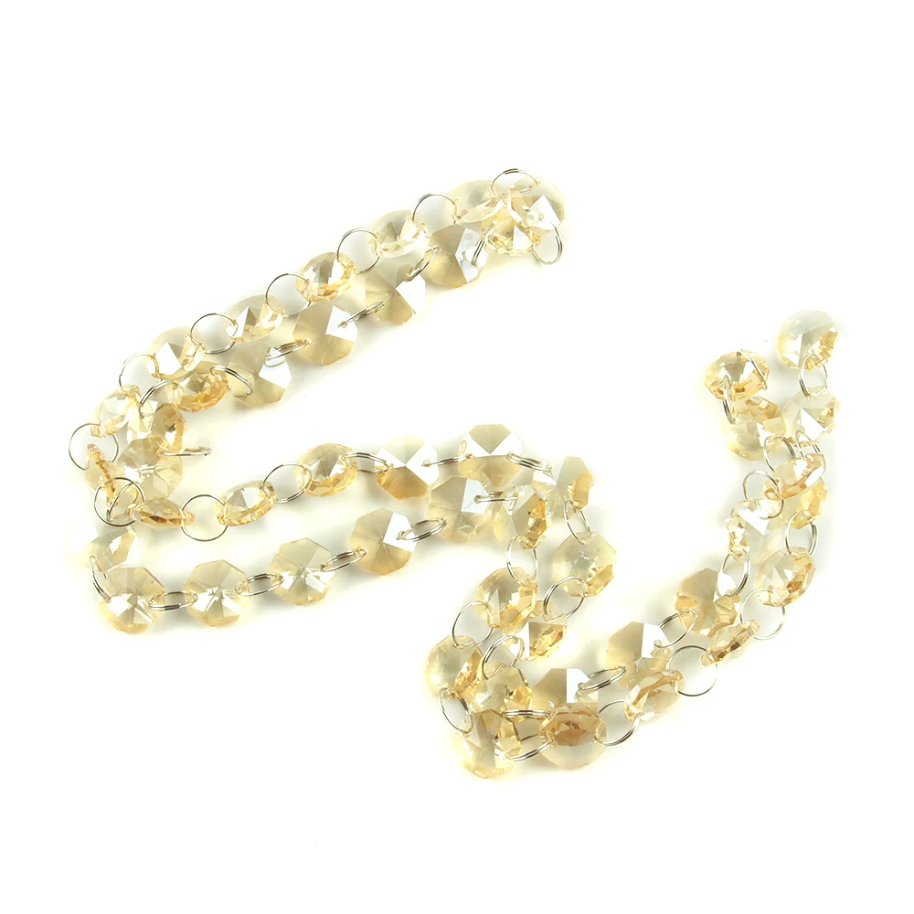 

5m/50m Champagne Color Crystal 14mm Beads With Rings Glass Strands For Wedding Curtain Garlands Chains Home Decoration