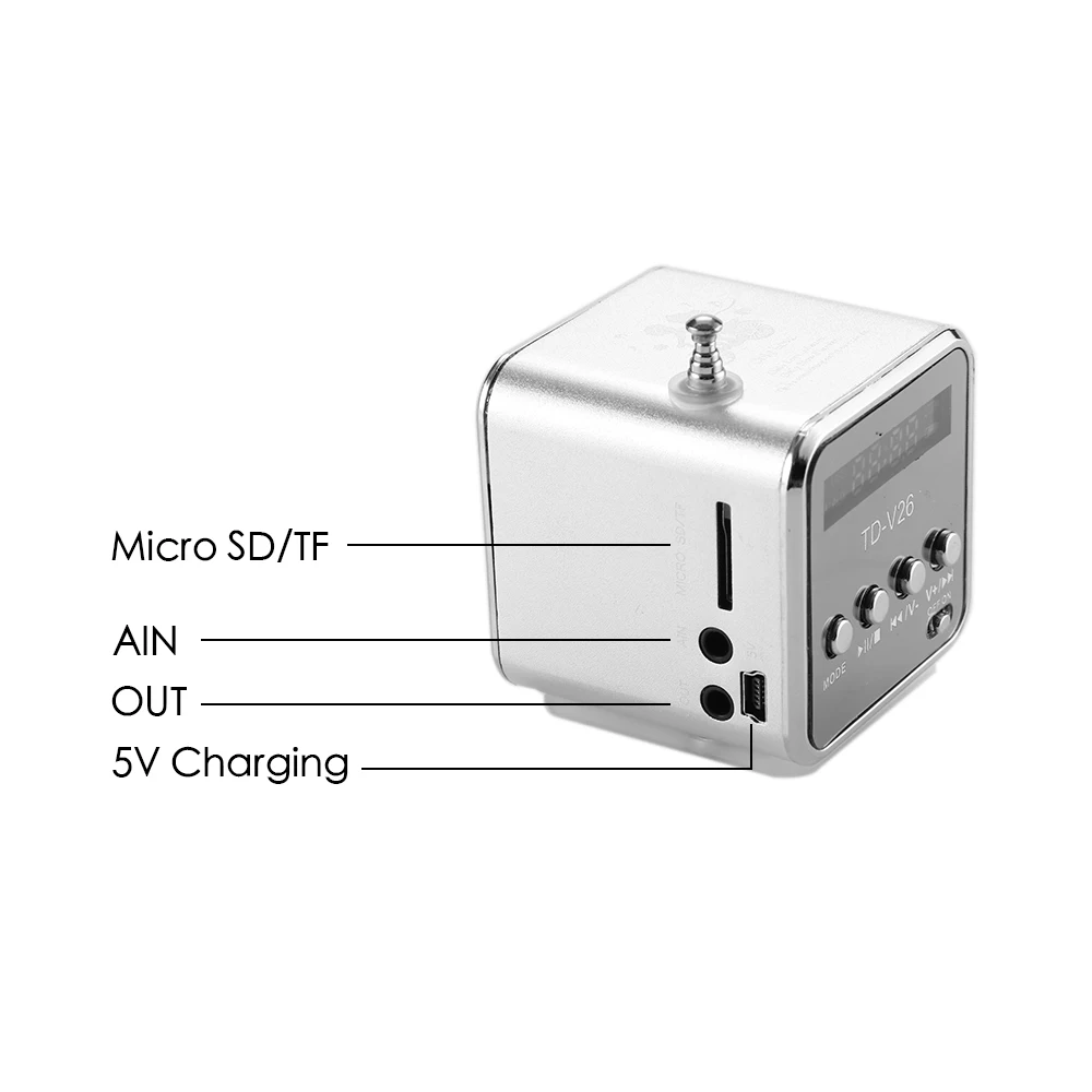 Портативный металлический беспроводной динамик FM музыкальный плеер Поддержка tf