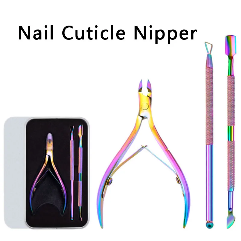 

3pcs/Box Stainless Steel Nail Cuticle Nipper Rainbow Tweezer Clipper Dead Skin Remover Scissor Plier Pusher Foot Care Tool