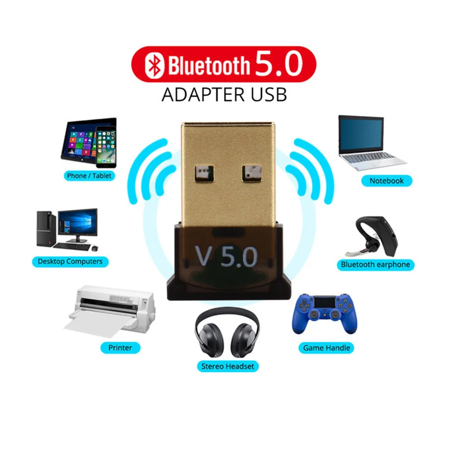 Grwibeou USB Bluetooth 5.0 Adapter Receiver Audio Dongle Wireless for Computer PC Laptop Mouse | Компьютеры и офис