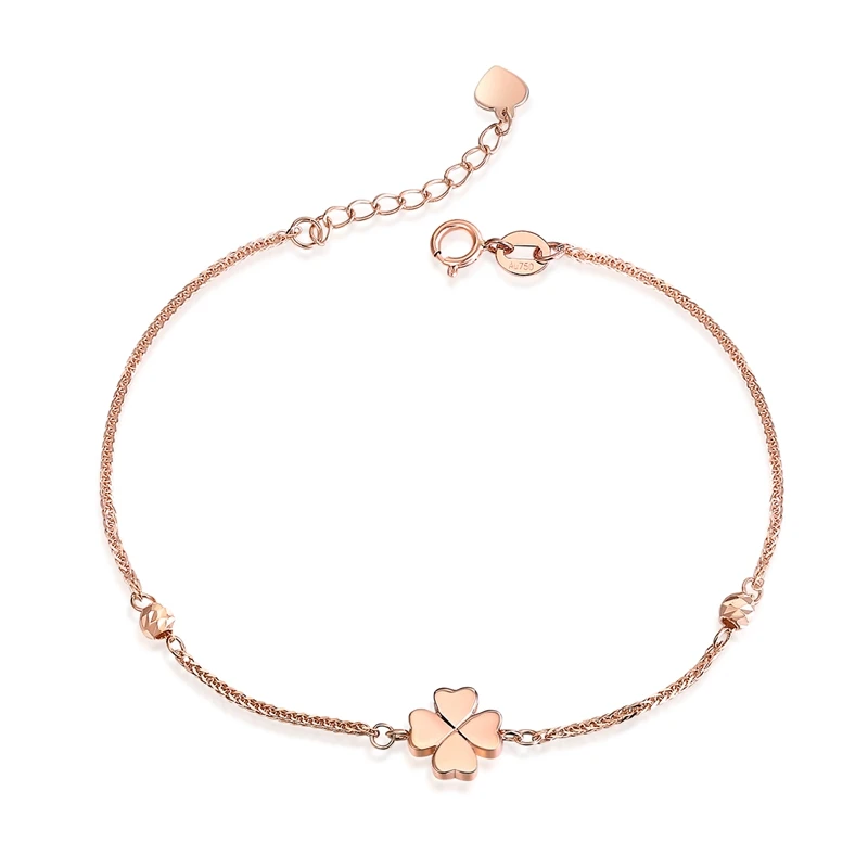 Lucky Rose 4-Leaf Clover 18K настоящий цельный браслет из настоящего золота AU750 для женщин вечерние модные ювелирные изделия