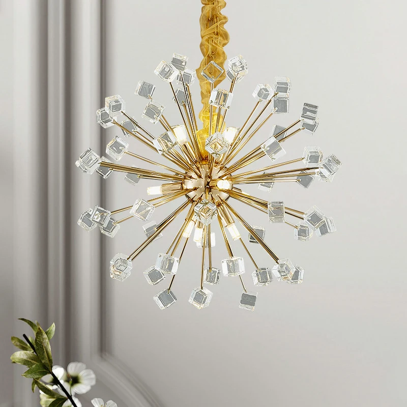 للبيع Led ما بعد الحداثة مكعب كريستال الذهبي الحديد المجال الثريا مصباح معلق Lampen بريق داخلي تعليق الإنارة لغرفة النوم
