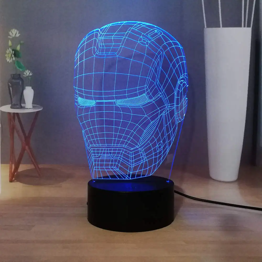 Акриловый 3D светильник RGB светодиодный 7 цветов меняющий цвет USB Железный человек
