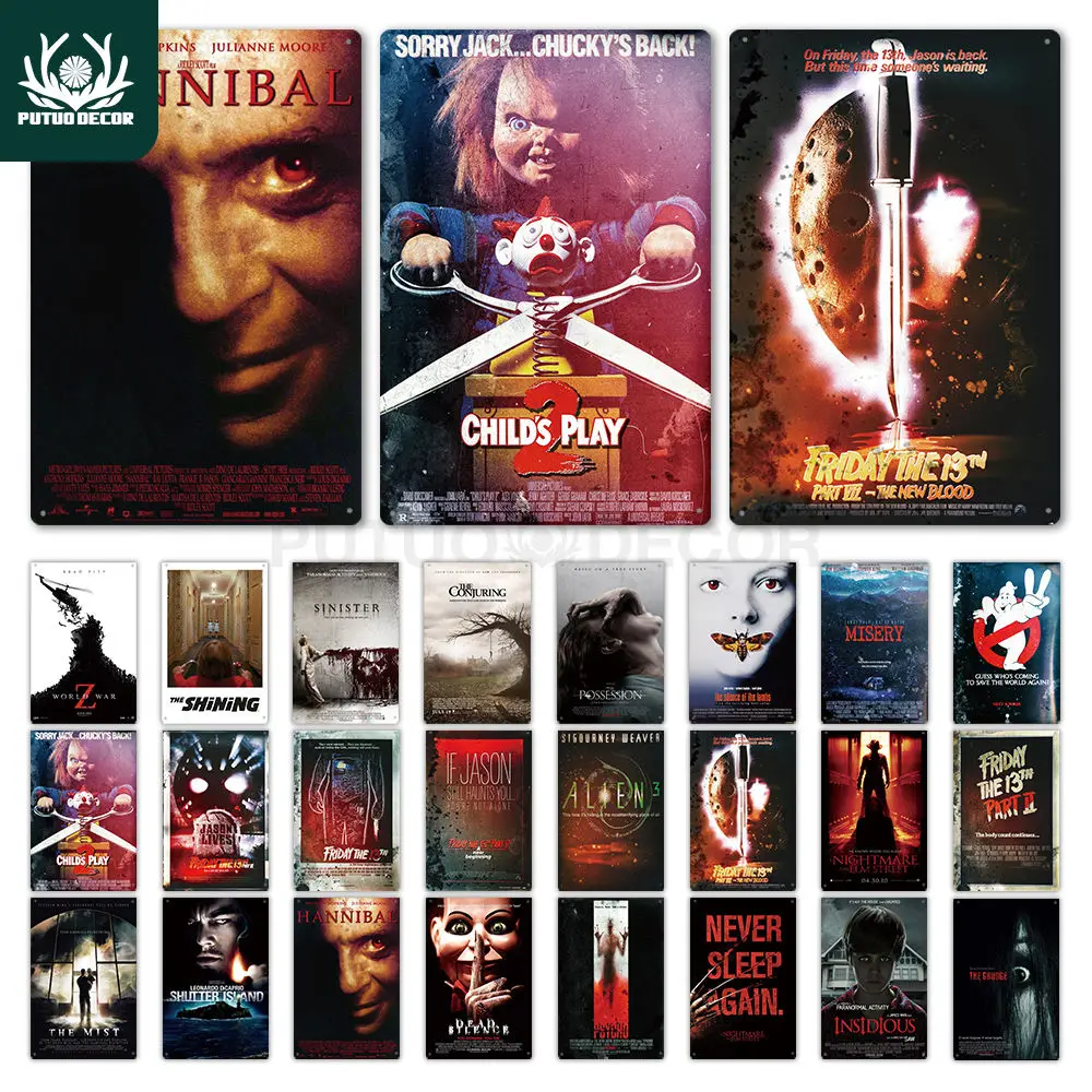 Horror Movie Metal Poster Plaque Vintage Thriller Tin Sign Wall Decor for Bar Pub Club Man Cave 30X20 CM | Дом и сад