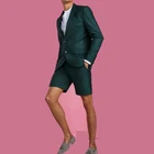Костюм мужской облегающий темно-зеленый, смокинг для жениха, пиджак с вырезом на лацкане, короткие брюки, индивидуальный пошив, лето