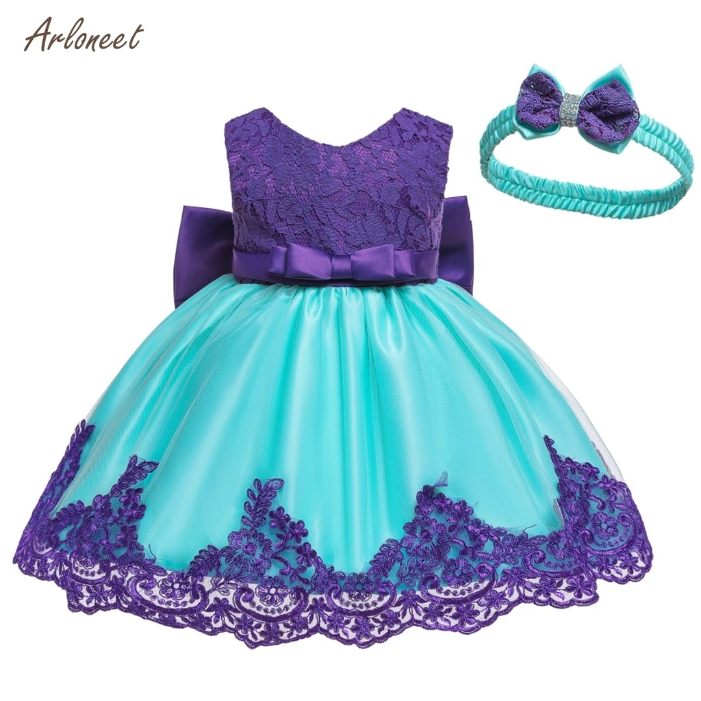 ARLONEET kid baby girls dress Lace Bowknot Princess Wedding Formal Tutu Dress+Headband Set vestido de princesa infantil 2019 | Детская