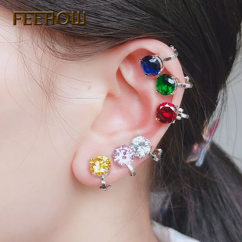 Женские круглые серьги клипсы с фианитом FEEHOW ювелирные украшения для вечеринки