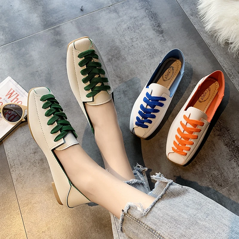 Женские белые парусиновые лоферы из мягкой искусственной кожи на плоской