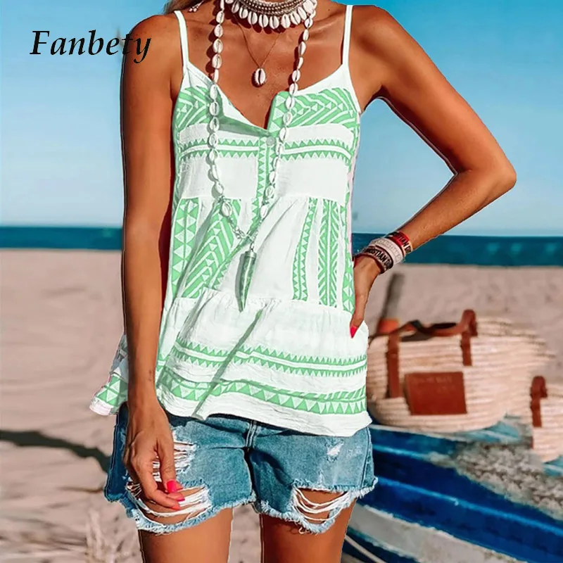 

Summer Beach Style Women Square Collar T-Shirt Loose Striped Print Sleeveless Tees 5XL Sexy 2021 Female Streetwear Slim Fit Tops