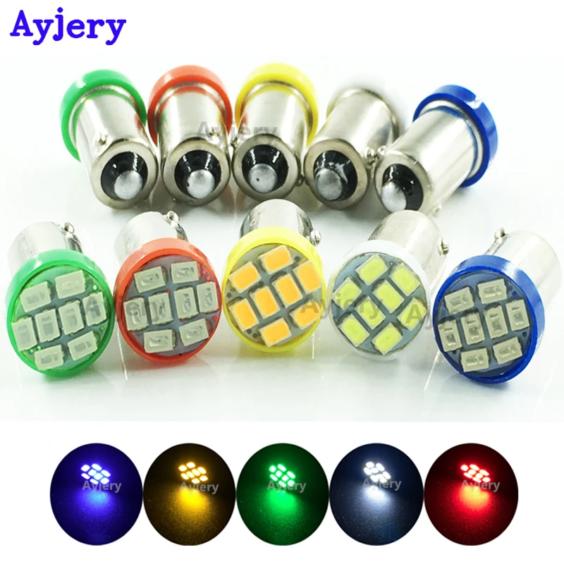 

AYJERY 100X DC 12V Car Auto LED BA9S 8SMD 3020 LED H6W T4W 8 led smd 1206 Wedge LED Light Bulb Lamp White Blue Red Green Yellow